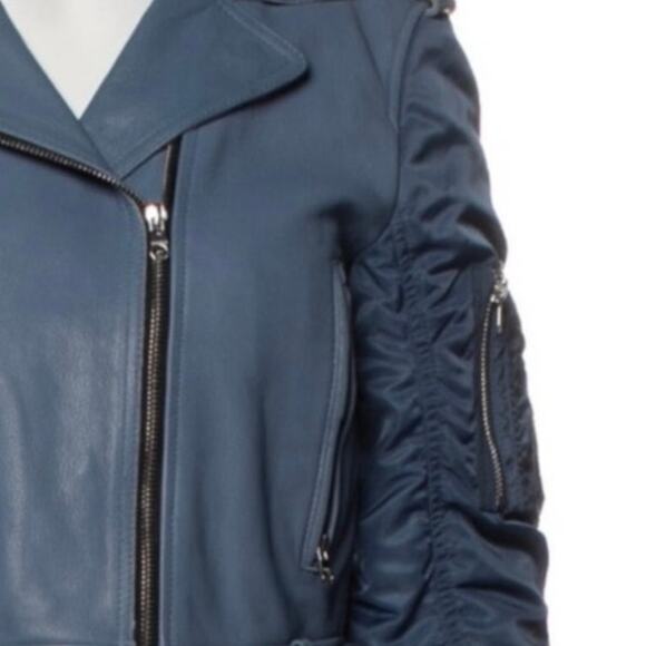 Sandro Blue Leather Jacket | Size 2 - Picture 5 of 15